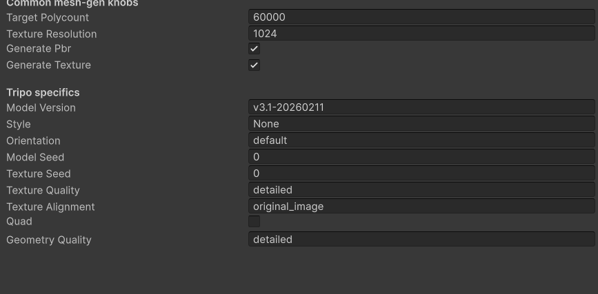 Tripo mesh settings